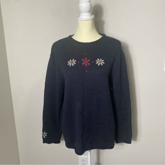Vintage Woolrich Christmas Snowflake Black Knit Sweater Women's Size XL - Picture 12 of 14